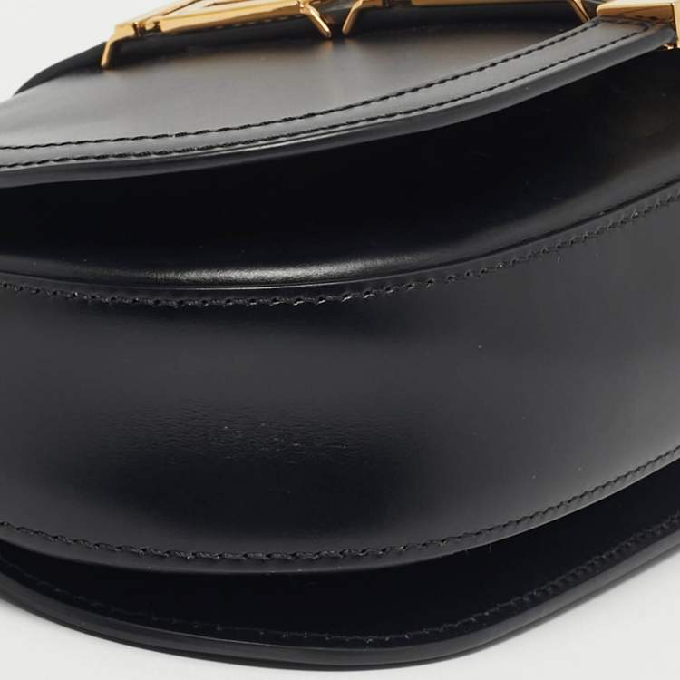 Pre Owned Versace Greca Goddess Black Leather Flap Shoulder Bag