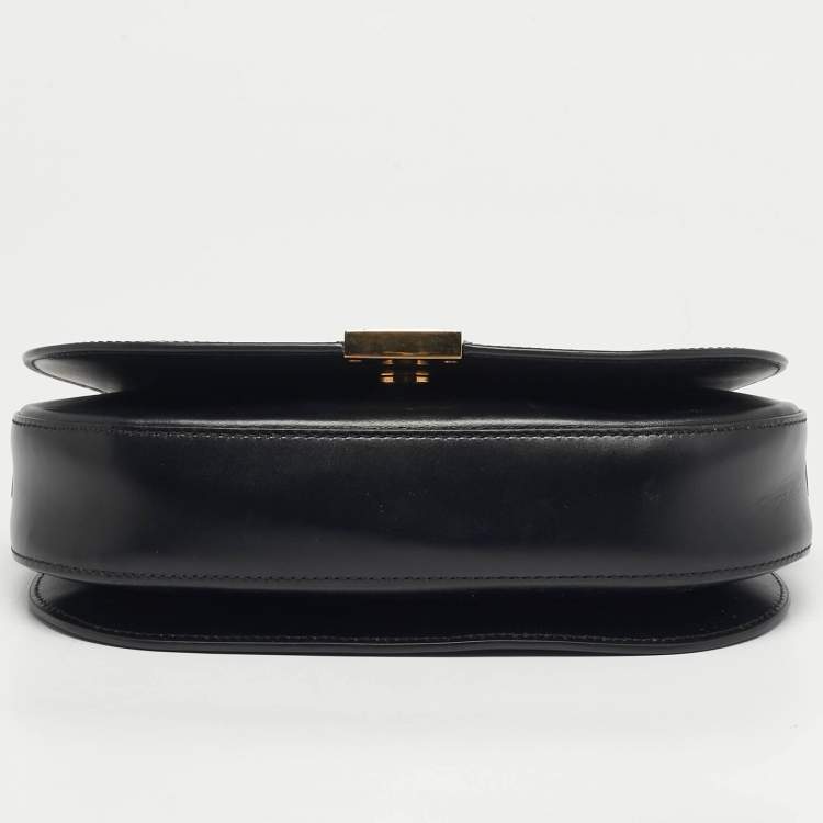 Pre Owned Versace Greca Goddess Black Leather Flap Shoulder Bag