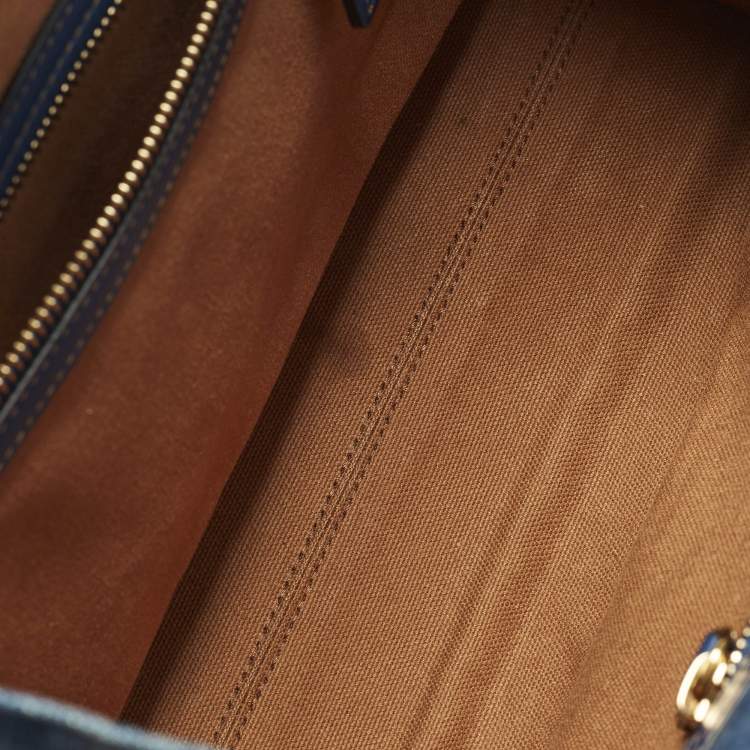 Pre Owned Versace La Medusa Small Blue Denim Tote