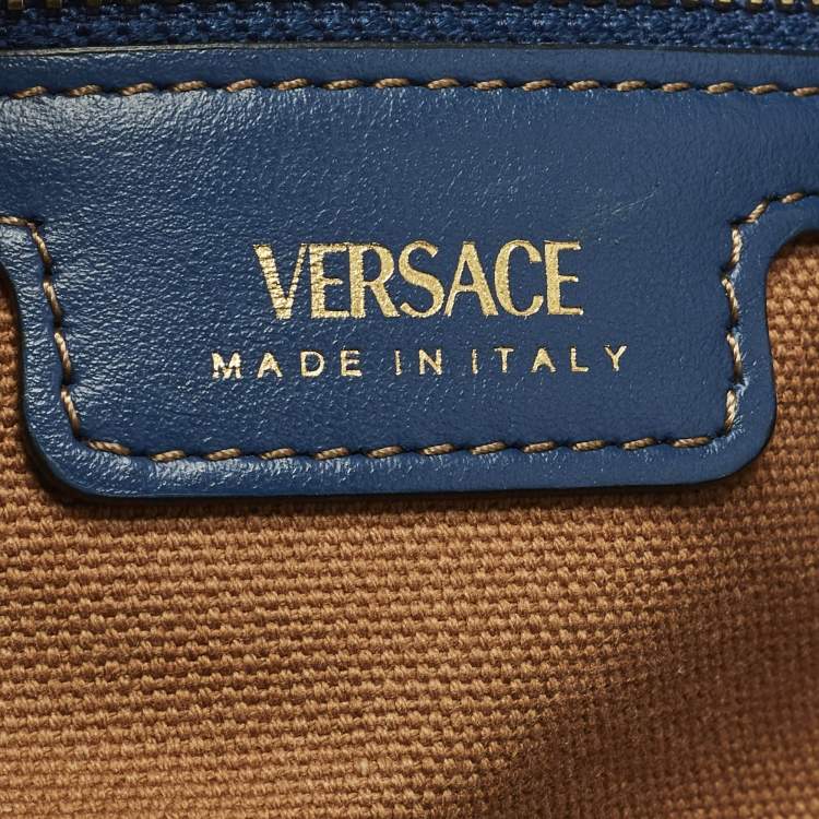 Pre Owned Versace La Medusa Small Blue Denim Tote