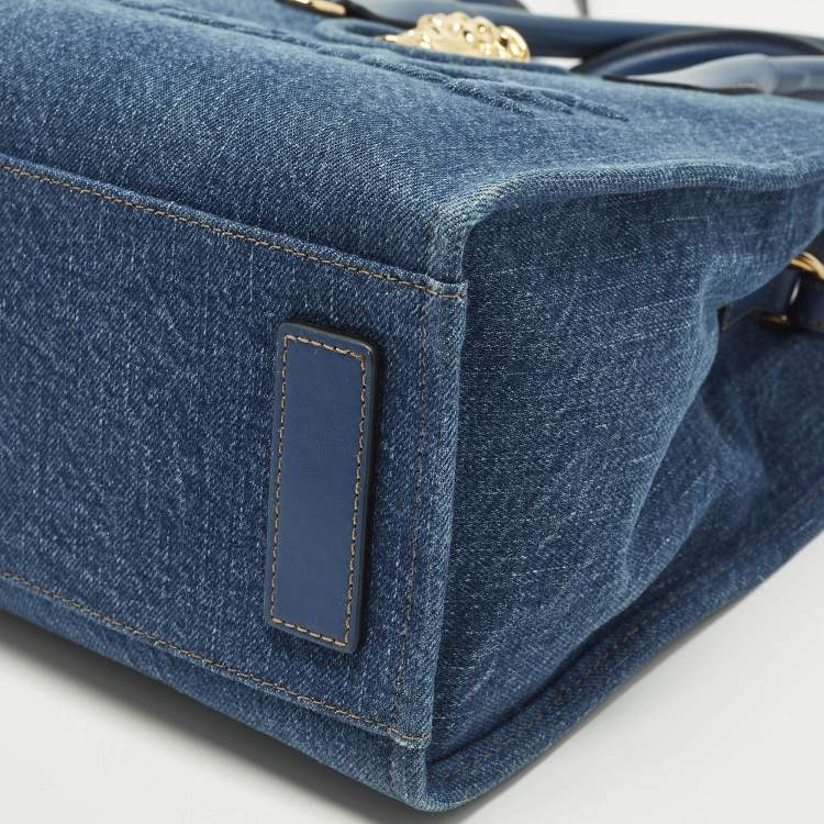 Pre Owned Versace La Medusa Small Blue Denim Tote