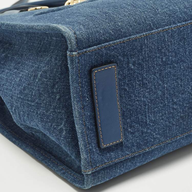 Pre Owned Versace La Medusa Small Blue Denim Tote