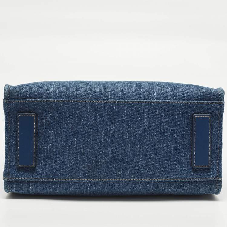 Pre Owned Versace La Medusa Small Blue Denim Tote