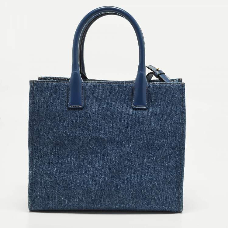 Pre Owned Versace La Medusa Small Blue Denim Tote