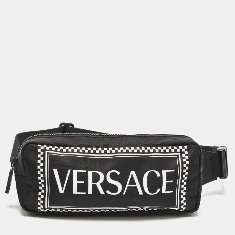 Pre Owned Versace Logo Black/White Nylon Belt Bag