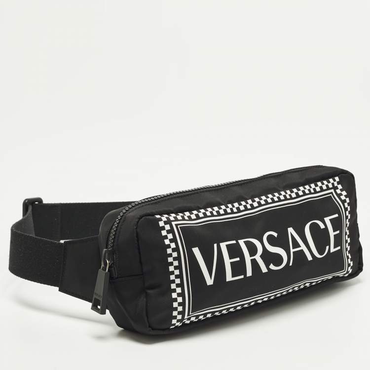 Pre Owned Versace Logo Black/White Nylon Belt Bag