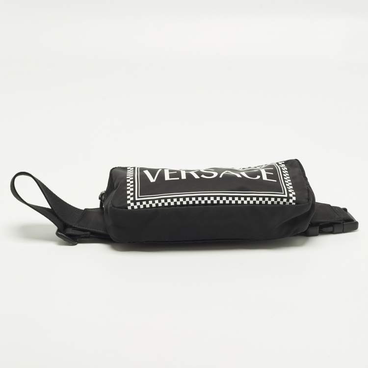 Pre Owned Versace Logo Black/White Nylon Belt Bag