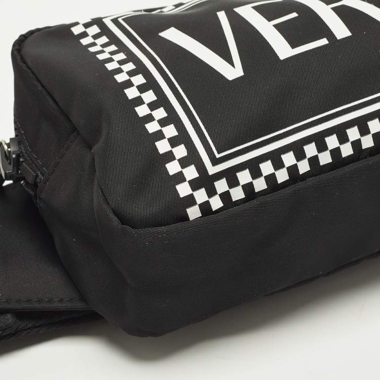 Pre Owned Versace Logo Black/White Nylon Belt Bag