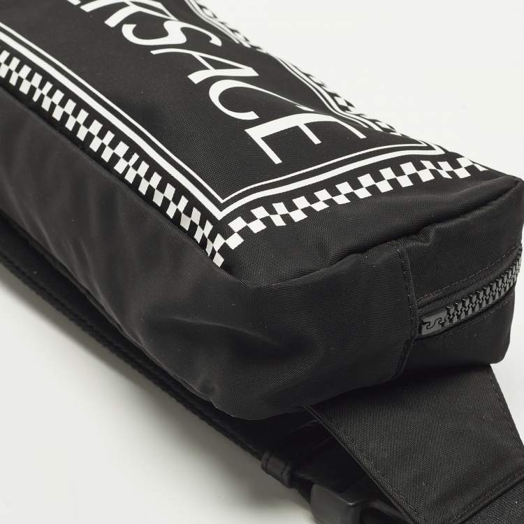 Pre Owned Versace Logo Black/White Nylon Belt Bag