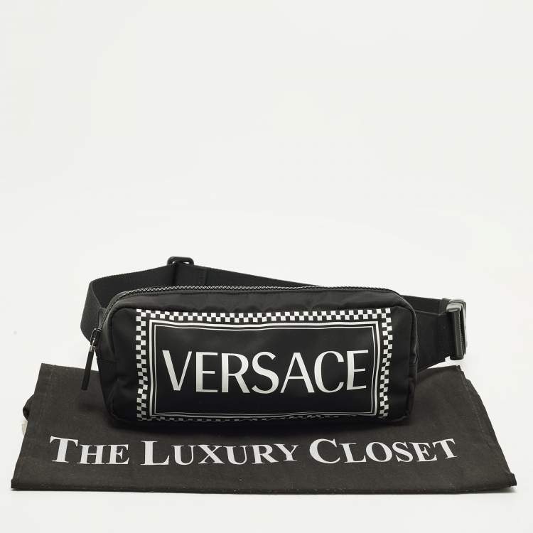 Pre Owned Versace Logo Black/White Nylon Belt Bag