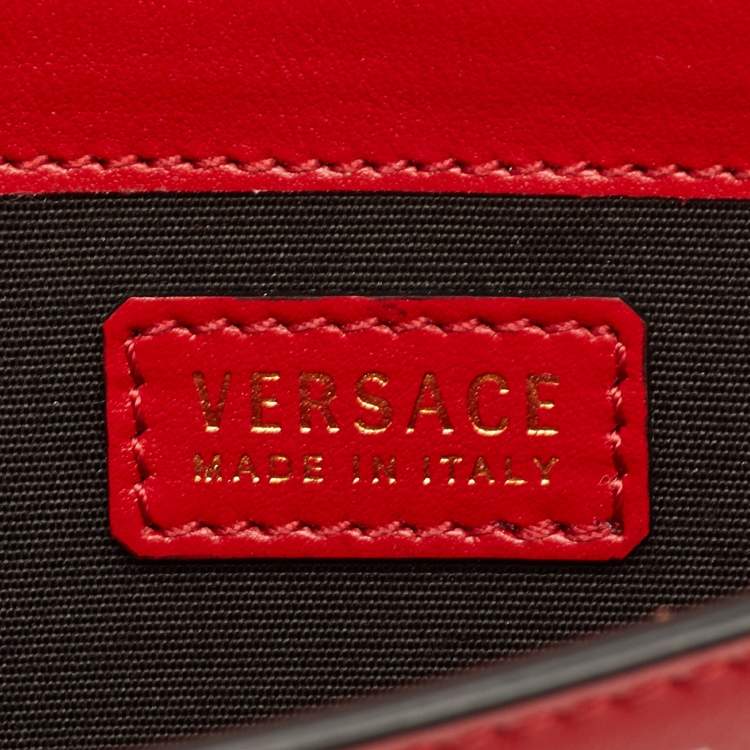 Pre Owned Versace Red/White Leather Logo Flap Continental Wallet