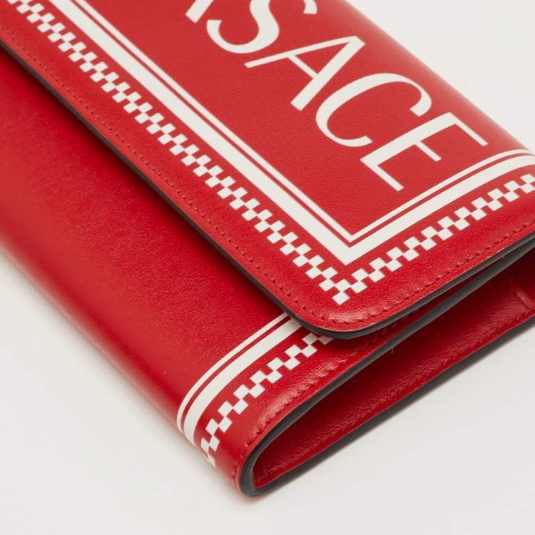 Pre Owned Versace Red/White Leather Logo Flap Continental Wallet