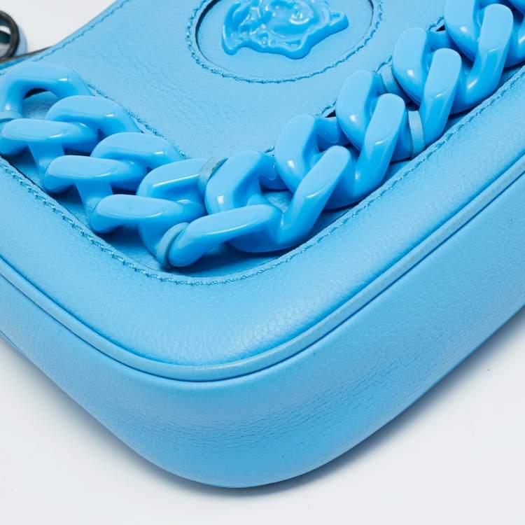 Pre Owned حقيبة كتف فيرساتشي لا ميدوسا سلسلة جلد أزرق