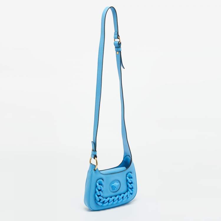 Pre Owned حقيبة كتف فيرساتشي لا ميدوسا سلسلة جلد أزرق