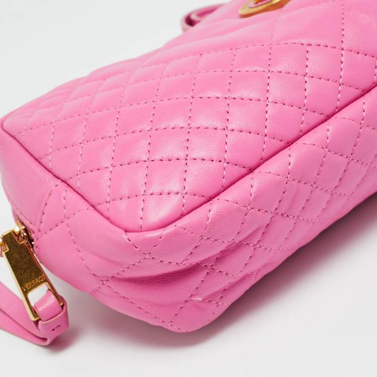 Pre Owned Versace Icon Pink Quilted Leather Medusa Belt Bag