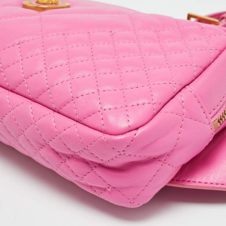 Pre Owned Versace Icon Pink Quilted Leather Medusa Belt Bag
