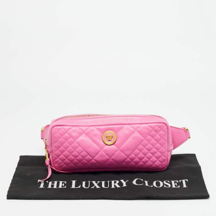 Pre Owned Versace Icon Pink Quilted Leather Medusa Belt Bag