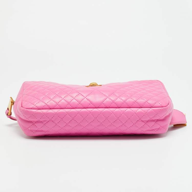 Pre Owned Versace Icon Pink Quilted Leather Medusa Belt Bag