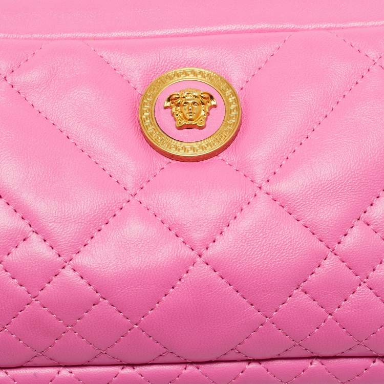 Pre Owned Versace Icon Pink Quilted Leather Medusa Belt Bag