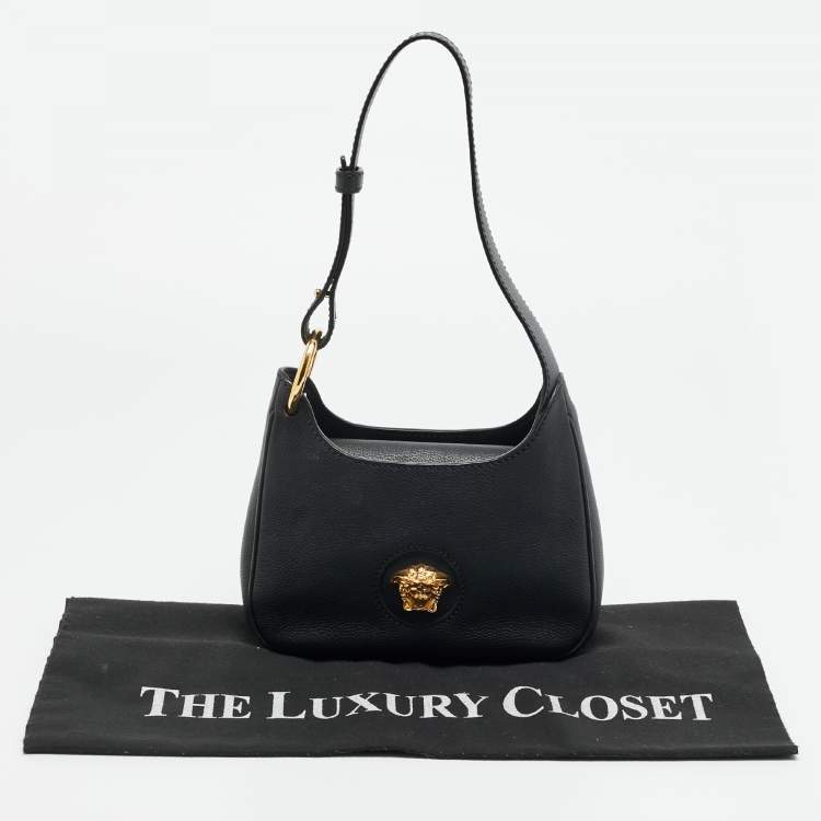 Pre Owned Versace La Medusa Mini Black Leather Hobo