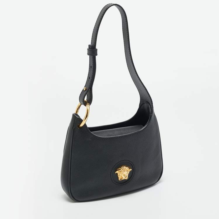 Pre Owned Versace La Medusa Mini Black Leather Hobo