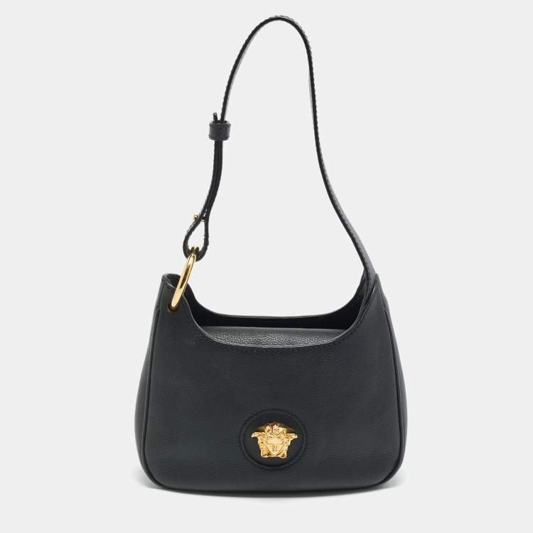 Pre Owned Versace La Medusa Mini Black Leather Hobo