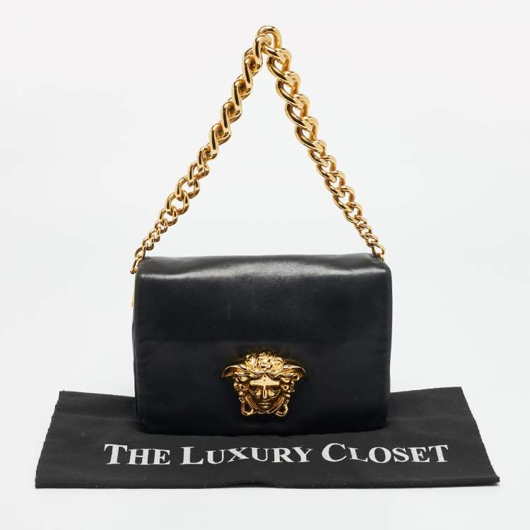Pre Owned Versace Medusa Sultan Black Leather Shoulder Bag