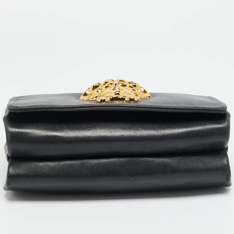 Pre Owned Versace Medusa Sultan Black Leather Shoulder Bag