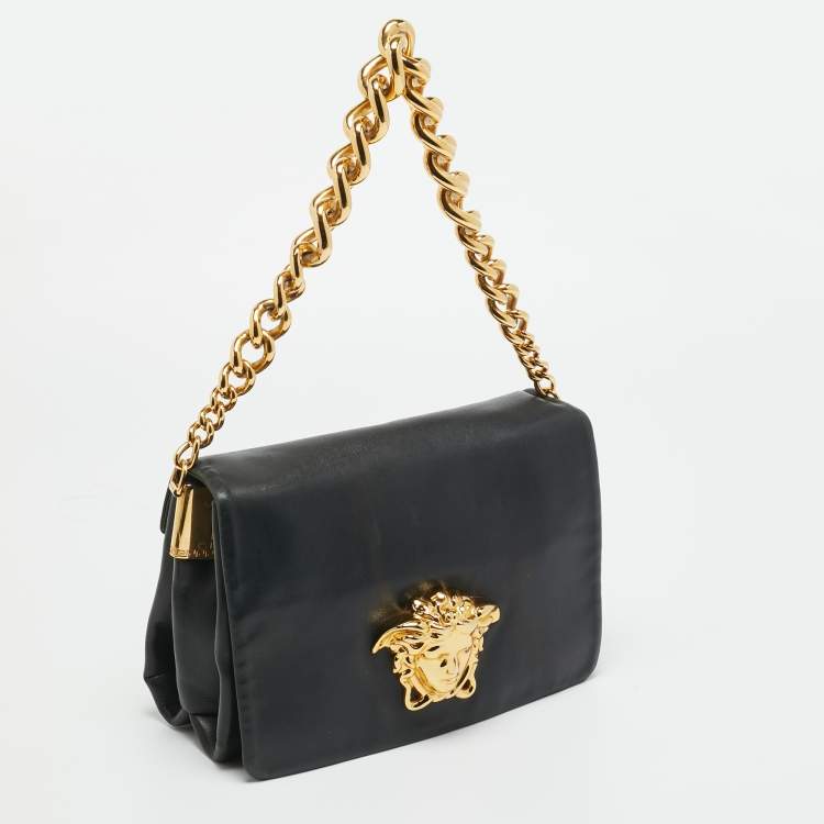 Pre Owned Versace Medusa Sultan Black Leather Shoulder Bag