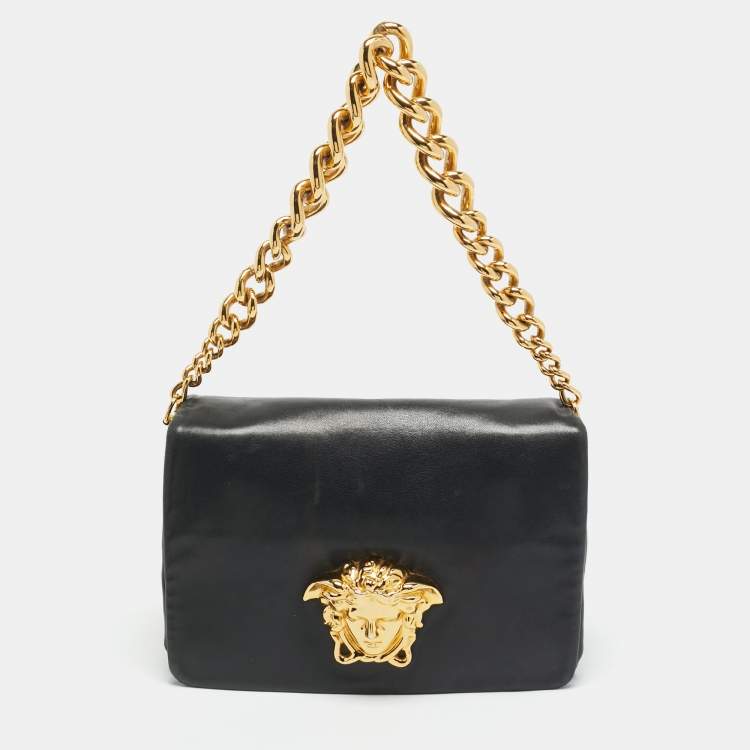 Pre Owned Versace Medusa Sultan Black Leather Shoulder Bag