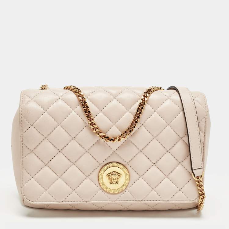 Pre Owned Versace La Medusa Pink Quilted Leather Shoulder Bag
