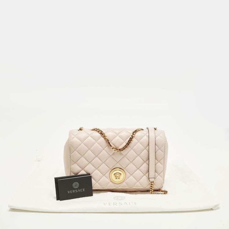 Pre Owned Versace La Medusa Pink Quilted Leather Shoulder Bag