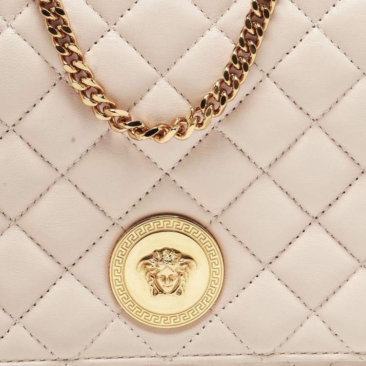 Pre Owned Versace La Medusa Pink Quilted Leather Shoulder Bag
