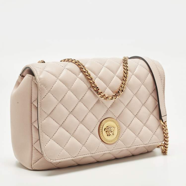 Pre Owned Versace La Medusa Pink Quilted Leather Shoulder Bag