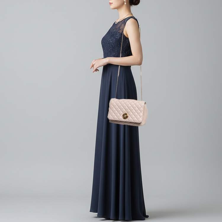 Pre Owned Versace La Medusa Pink Quilted Leather Shoulder Bag