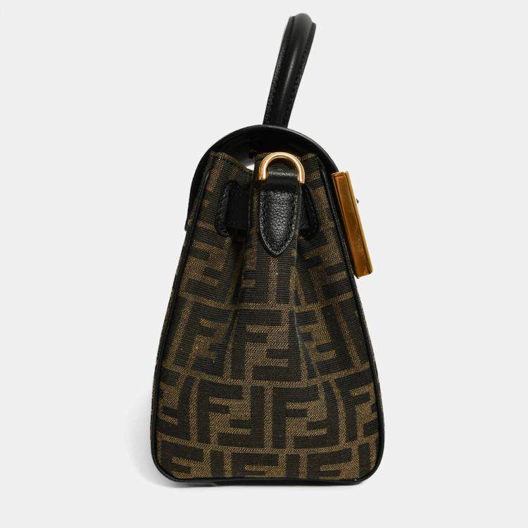 Pre Owned Fendi x Versace Black Leather/Zucca Top Handle Bag with Strap