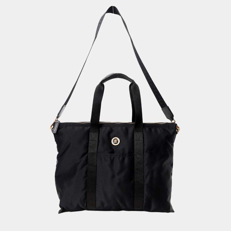 Pre Owned Versace Black Nylon La Medusa Tote Bag With Strap