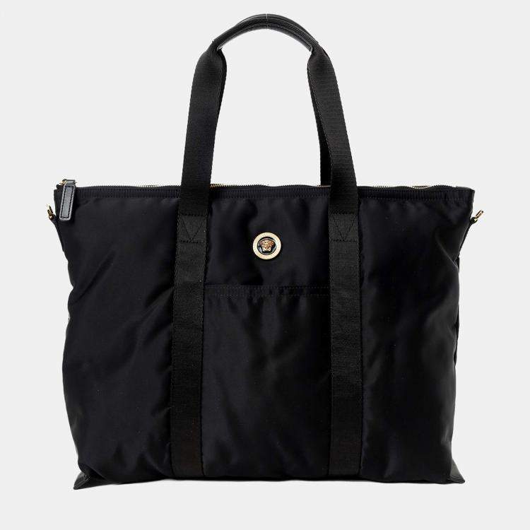 Pre Owned Versace Black Nylon La Medusa Tote Bag With Strap