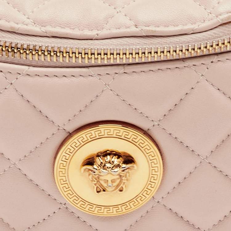 Pre Owned Versace La Medusa Light Pink Quilted Leather Fanny Pack Belt Bag