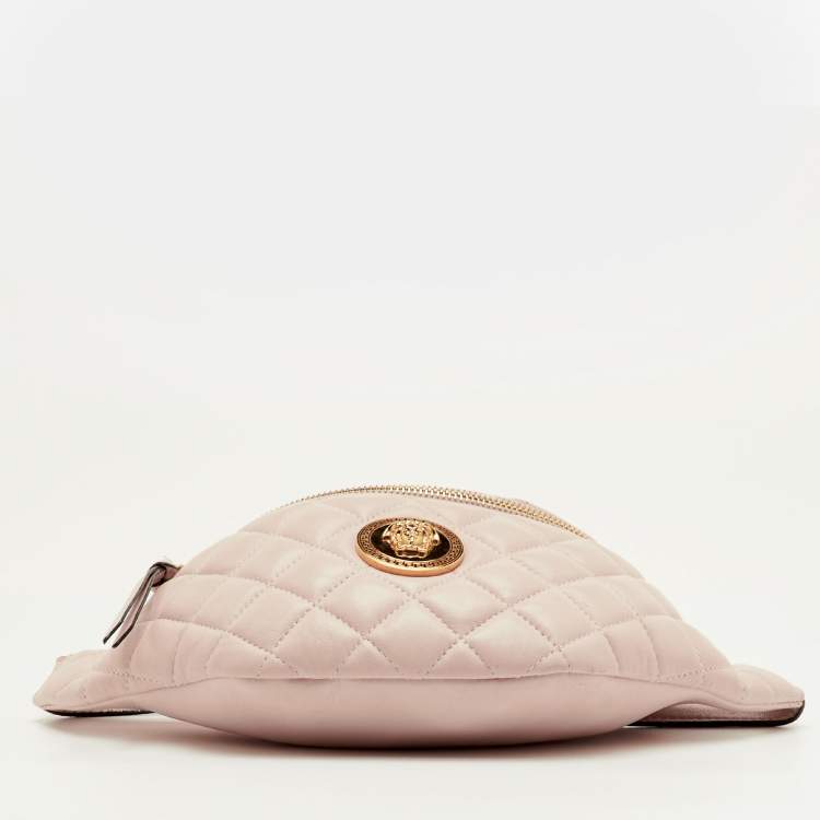 Pre Owned Versace La Medusa Light Pink Quilted Leather Fanny Pack Belt Bag