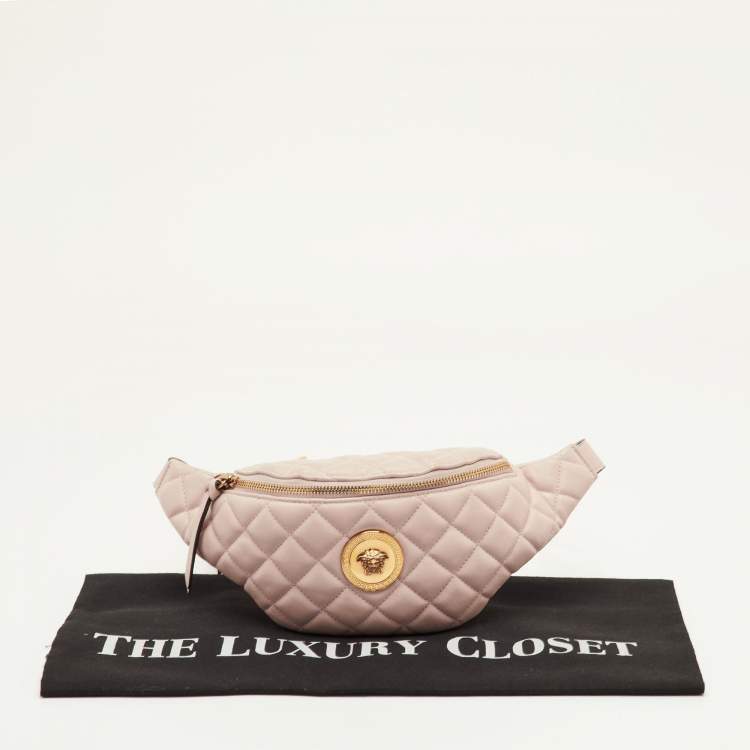 Pre Owned Versace La Medusa Light Pink Quilted Leather Fanny Pack Belt Bag