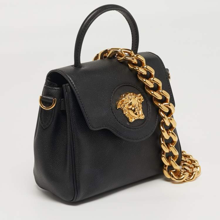 Pre Owned Versace La Medusa Black Leather Top Handle Bag
