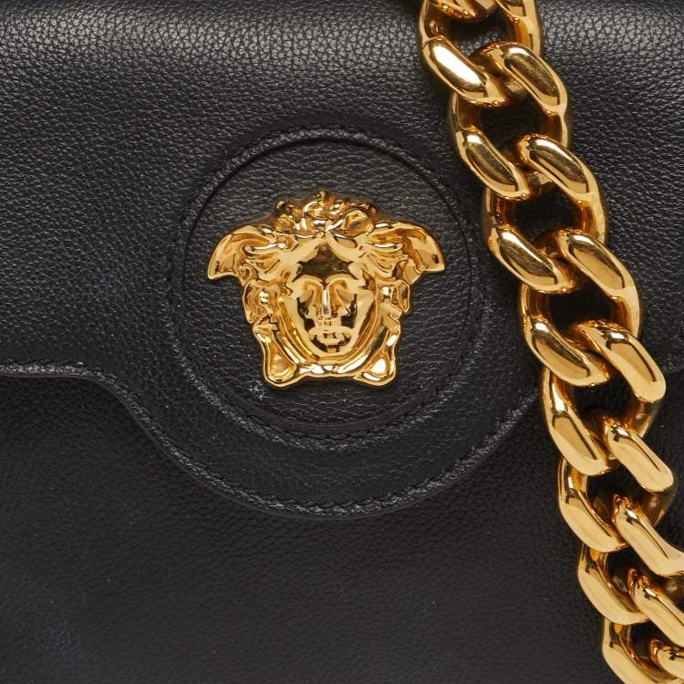 Pre Owned Versace La Medusa Black Leather Top Handle Bag