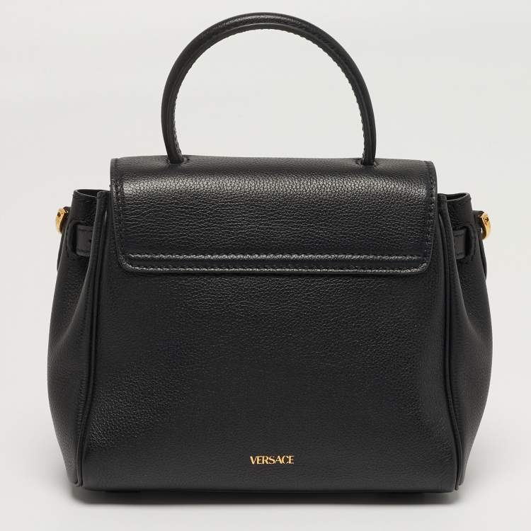 Pre Owned Versace La Medusa Black Leather Top Handle Bag