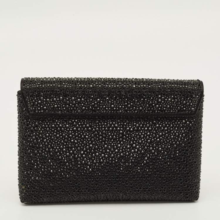 Pre Owned Versace La Medusa Crystals Black Satin Chain Clutch