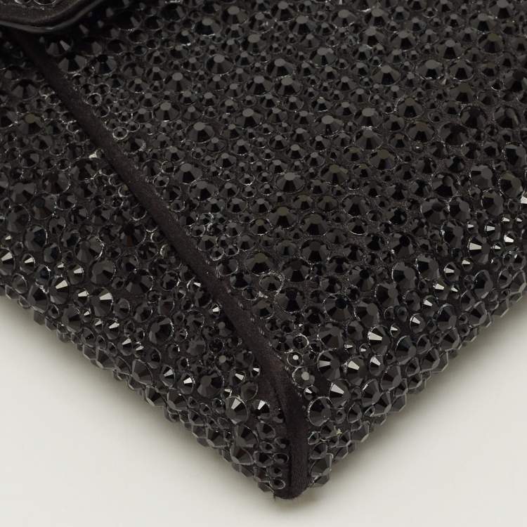 Pre Owned Versace La Medusa Crystals Black Satin Chain Clutch