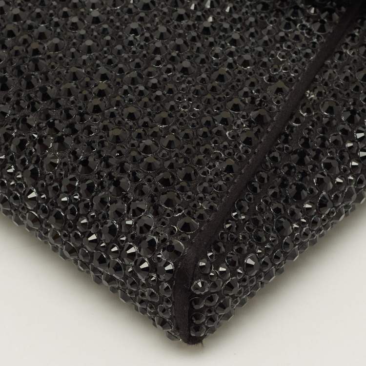 Pre Owned Versace La Medusa Crystals Black Satin Chain Clutch