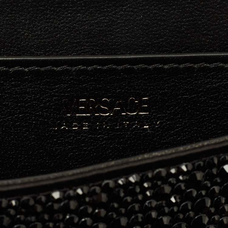 Pre Owned Versace La Medusa Crystals Black Satin Chain Clutch