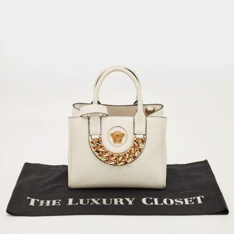 Pre Owned Versace La Medusa Chain White Leather Tote