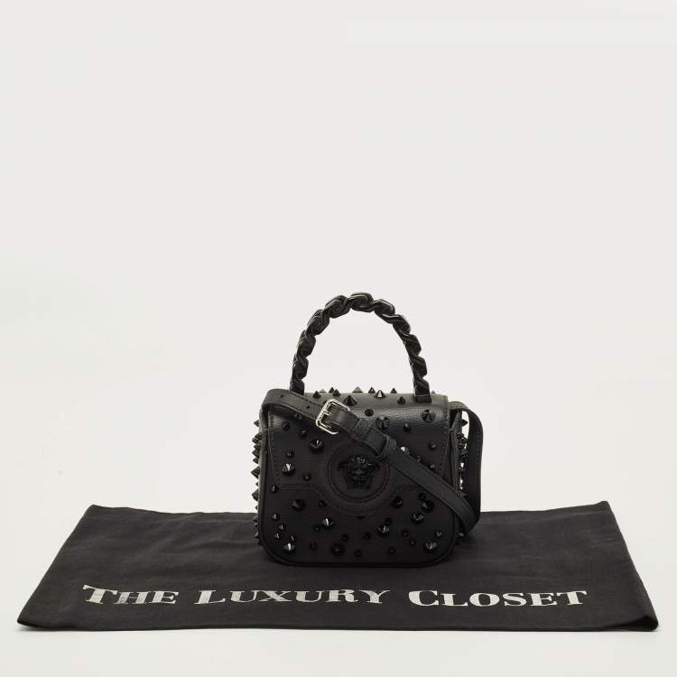 Pre Owned Versace Studded La Medusa Mini Black Leather Top Handle Bag